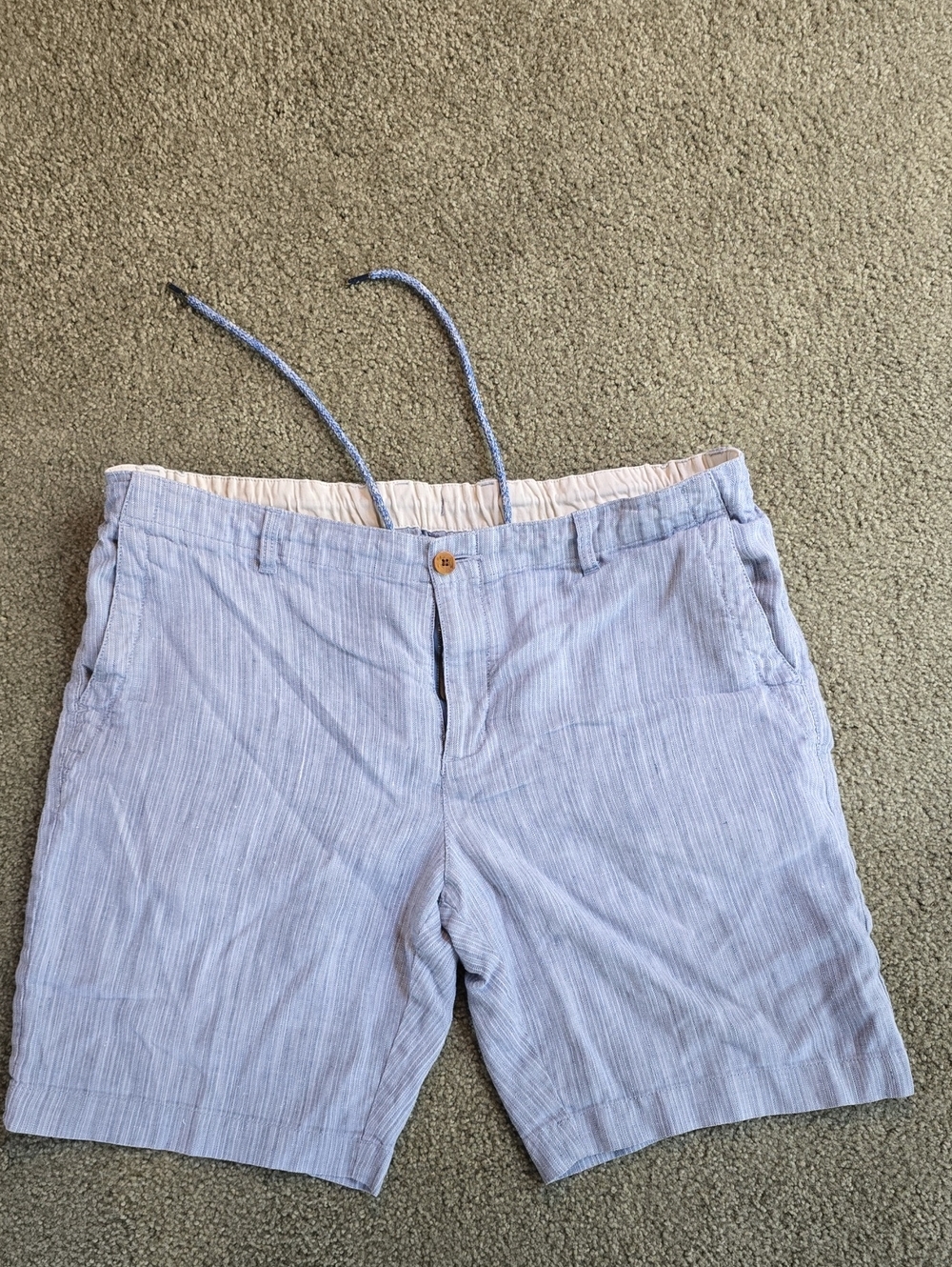 Tommy Bahama Light Blue Pinstripe Drawstring Linen-blend Shorts